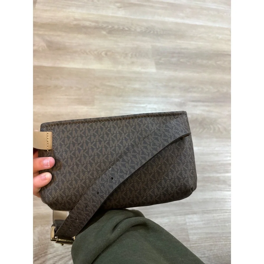 Michael Kors MK Monogram Brown Waist Bag Belt Bag Gold Hardware